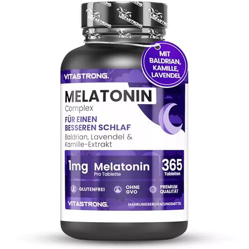 Vitastrong Melatonin Komplex – Hochdosiert mit Kamille, Baldrian & Vitamin B6 für Schlaf