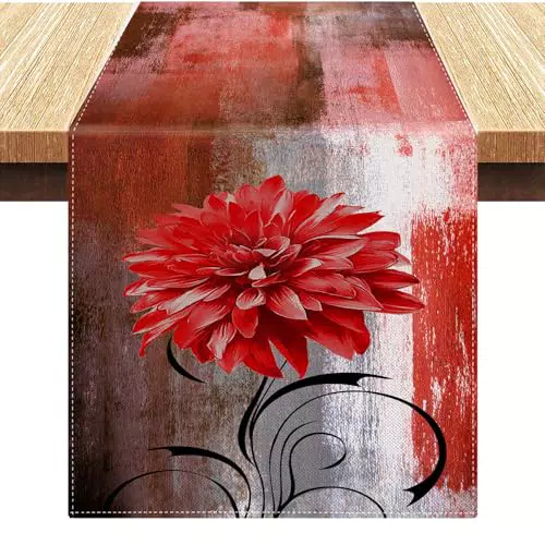 Moderner Weihnachts Tischläufer Leinen mit Blumenmuster für Esszimmer und Küche