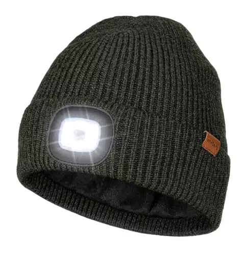 Wmcaps LED Mütze mit warmem Futter und wiederaufladbarer Stirnlampe