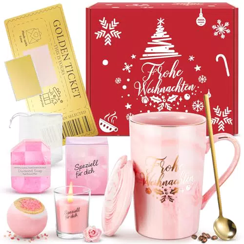 XVB Geschenkset für Frauen – Personalisierte Kaffeetasse & Becher für Weihnachten