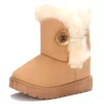 Yeeteepot Winterstiefel Mädchen Warm Gefütterte Winterschuhe Jungen Plüsch Schneestiefel Kinder Weichsohlen Stiefeletten rutschfest Schlupfstiefel Kaffee = Etikett 34