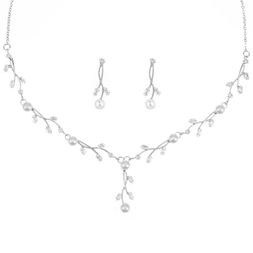 Yolev Schmuckset Hochzeit – Brautschmuck mit Strasskette, Ohrringen & Armband