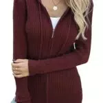 YUTILA Damen Strickjacke mit Reißverschluss – Figurbetonter Kapuzenpullover