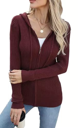 YUTILA Damen Strickjacke mit Reißverschluss – Figurbetonter Kapuzenpullover