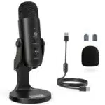 USB Kondensator Mikrofon für PC, Handy, PS4, PS5 - Gaming, Podcast, Streaming - Stumm/Gain/Echo - ASMR - Mac, Windows, Phone Adapter