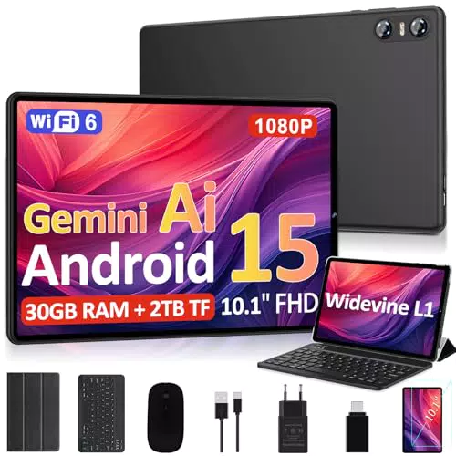 Tablet 10 Zoll Android 15 mit Gemini AI, 30GB RAM, Octa-Core, FHD, 5G WLAN
