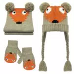 Wintermütze Schal und Handschuhe Set für Kinder – warme Strickmütze mit Bommel