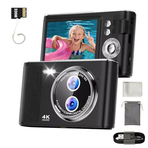 Digitalkamera für Kinder 48MP mit 4K-Display, Vlogging, 16X Zoom, Anti-Shake
