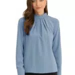 Allegra K Damen Chiffon Bluse mit Stehkragen, Langarm, Business & Casual