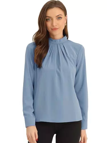 Allegra K Damen Chiffon Bluse mit Stehkragen, Langarm, Business & Casual