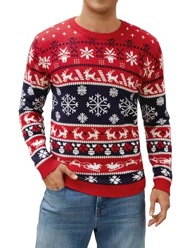Atforna Weihnachtspullover Herren – Lustiger Ugly Christmas Sweater mit Schneeflocken