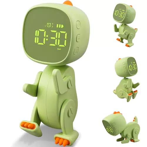 Ayybboo Digitaler Kinderwecker Dinosaurier mit Snooze, Nachtlicht & 6 Wecktönen