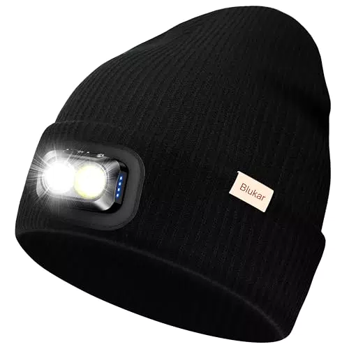 Blukar LED Beanie Mütze mit Lampe, wiederaufladbar, 5 Lichtmodi, Winter Stirnlampe