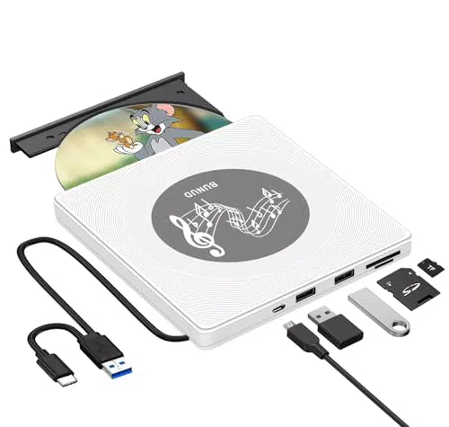 BUNUD Externes DVD Laufwerk USB 3.0 mit CD/DVD Brenner und USB-C für PC & Mac