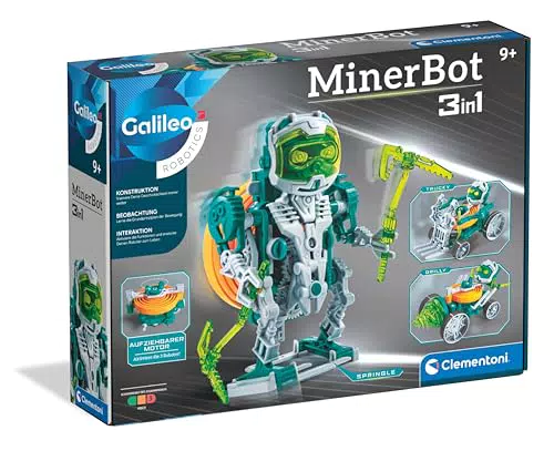 Clementoni Galileo MinerBot 3-in-1 Robotik-Bausatz für Kinder ab 8 Jahren