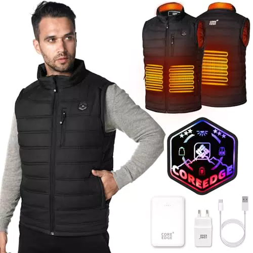 COREEDGE Beheizbare Weste für Herren mit Powerbank und 4 Heizbereichen
