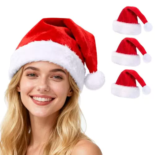 CUBTEM Weihnachtsmütze Nikolausmütze für Erwachsene mit Plüschrand