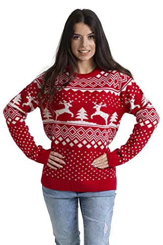 Damen Weihnachtspullover Strickpulli mit Rundhalsausschnitt und langen Ärmeln
