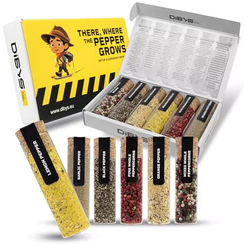 DIBYS Pfeffer Gewürzset – Geschenkset mit Pfeffer-Variationen und Rezepten