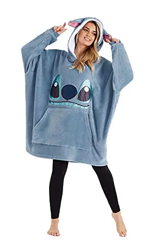 Disney Stitch Oversize Kapuzenpullover Damen Hoodie Decke mit Ärmeln Sherpa