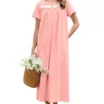 Ekouaer Nachthemd Damen Baumwolle Kurzarm Nachtwäsche mit Knopfleiste und Taschen