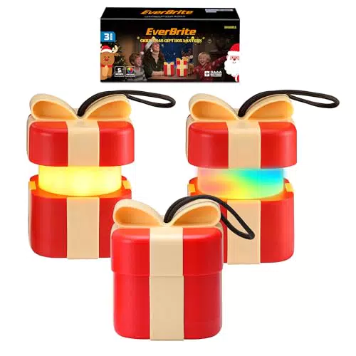 EverBrite Weihnachts-Geschenkbox Laternen mit LED für Innen & Außen, Batteriebetrieben