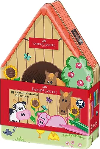 Faber-Castell Connector Filzstifte Set Bauernhof in Metallbox – Auswaschbar für Kinder
