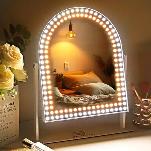 FENCHILIN Schminkspiegel mit LED Beleuchtung und 3 Lichtmodi, 360° drehbar