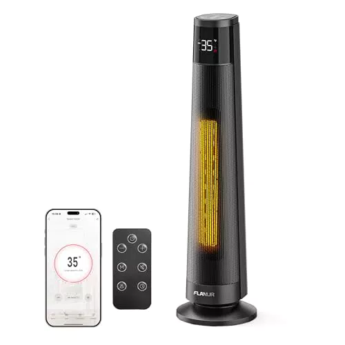 FLANUR Heizlüfter 1500W PTC Keramik, energiesparend, leise, mit Thermostat & Fernbedienung