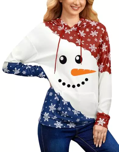 For G and PL Damen Weihnachts Hoodie mit Schneemann Print und Tasche