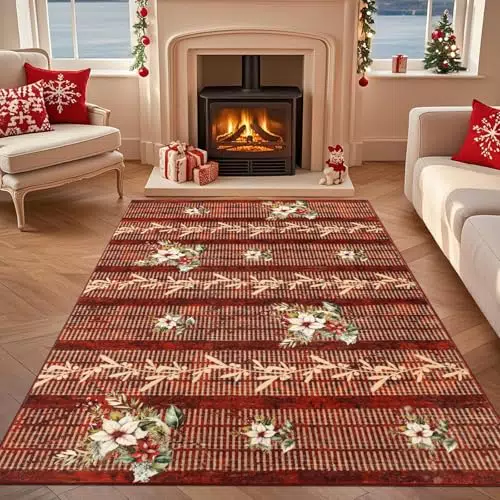 Geanup Weihnachtsteppich rutschfest und waschbar für Wohnzimmer und Schlafzimmer
