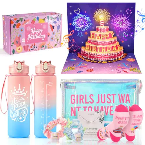 GeschenPark Geschenkset für Mädchen – 3D Musik Geburtstagskarte & Accessoires