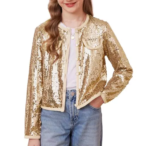 GRACE KARIN Festliche Pailletten Jacke für Mädchen – Eleganter Langarm Bolero