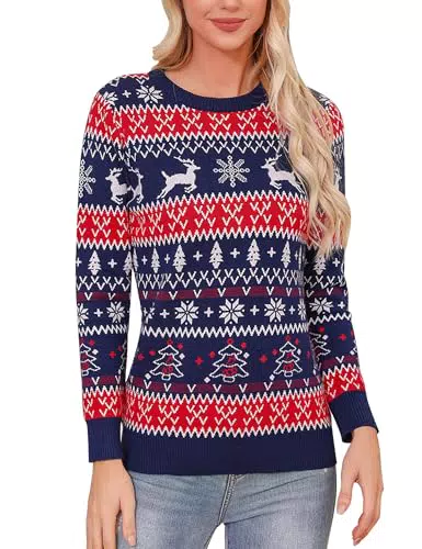 Gyabnw Damen Weihnachtspullover mit Rentiermuster – Klassischer Strickpullover Weihnachten