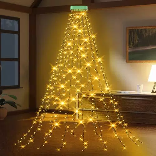 GYLEFY Weihnachtsbaum Lichterkette LED mit Ring, 8 Modi, Innen und Außen, IP65