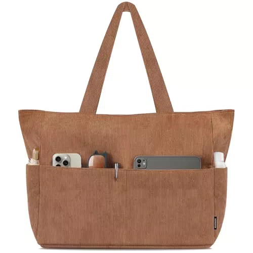 HOMESPON Damen Handtasche Shopper Umhängetasche aus Cord für Alltag & Reisen
