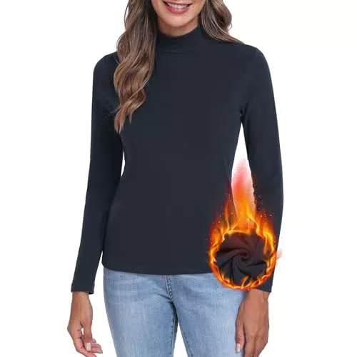 HOTIAN Damen Rollkragenshirt Langarm Slim Fit Thermo Basic Oberteil Elegant