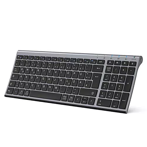 iClever Bluetooth Tastatur kabellos, wiederaufladbar, mit 3 Geräten für PC/Mac