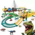 JONRRYIN Kinder Eisenbahn Spielzeug Set mit Zug und Autos, Geschenk für Kinder