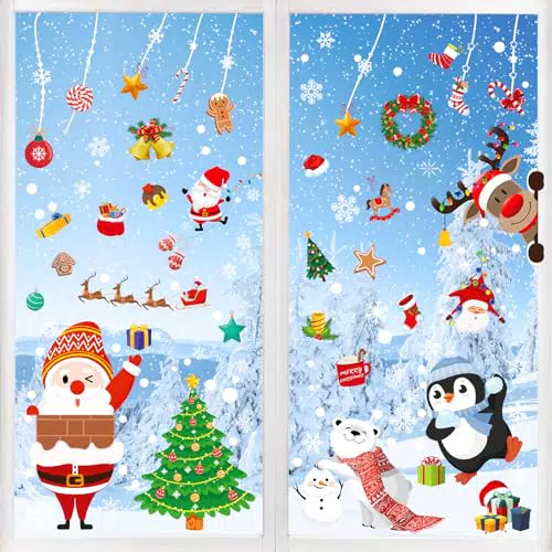 Joyoldelf Fensterbilder Weihnachten doppelseitig wiederverwendbar selbstklebend