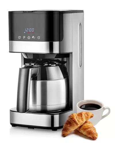 KEINVE Edelstahl Kaffeemaschine mit Timer, LED Display & Thermokaraffe