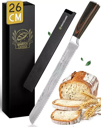 KRUSTENZAUBER Brotmesser Wellenschliff – Scharfes Brotschneidemesser Holzgriff