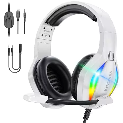 Krysenix PG1 RGB Gaming Headset mit Mikrofon, Noise Cancelling für PC, PS4, Xbox
