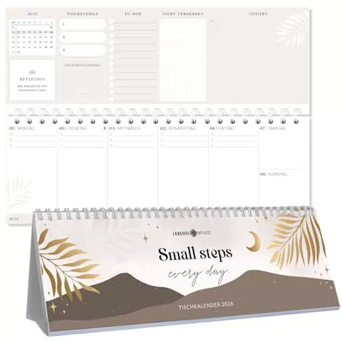 Lebenskompass Tischkalender 2026 quer mit Spiralbindung für Büro & Home-Office
