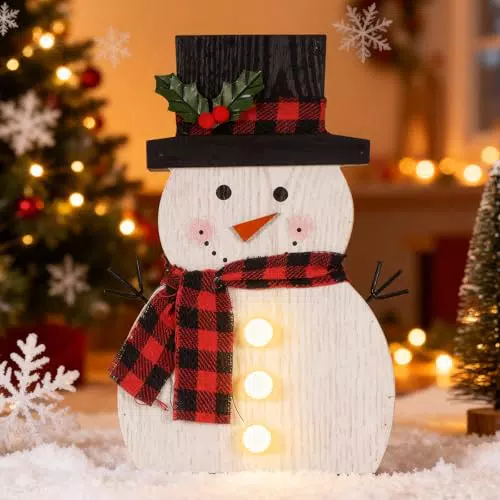 LED Schneemann Weihnachtsdeko – Beleuchtete Tischdekoration für innen