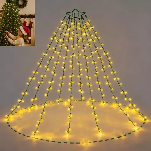 Lichterkette für Weihnachtsbaum mit Ring, LED Baumbeleuchtung, 8 Modi, Timer, IP44