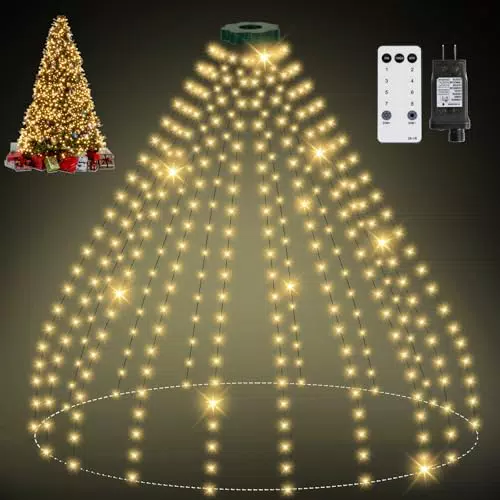 Lichterkette für Weihnachtsbaum mit Ring, IP65 wasserdicht, Timer & 8 Lichtmodi