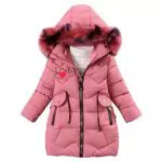 linboo Mädchen Winterjacke Wintermantel mit Fellkapuze und Stickerei