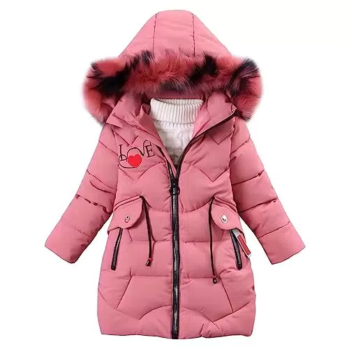linboo Mädchen Winterjacke Wintermantel mit Fellkapuze und Stickerei