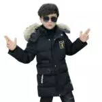 linboo Winterjacke für Jungen – Gefütterte Steppjacke mit abnehmbarer Fellkapuze